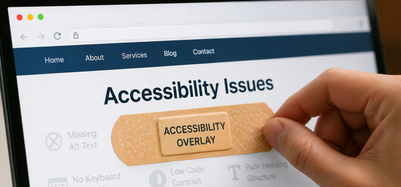 A screen that displays the message Accessibility issues and below there is a band aid with the title Accessibility Overlay 