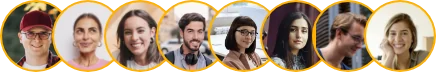 A diverse group of eight people shown in circular profile photos, representing user research panel participants.
